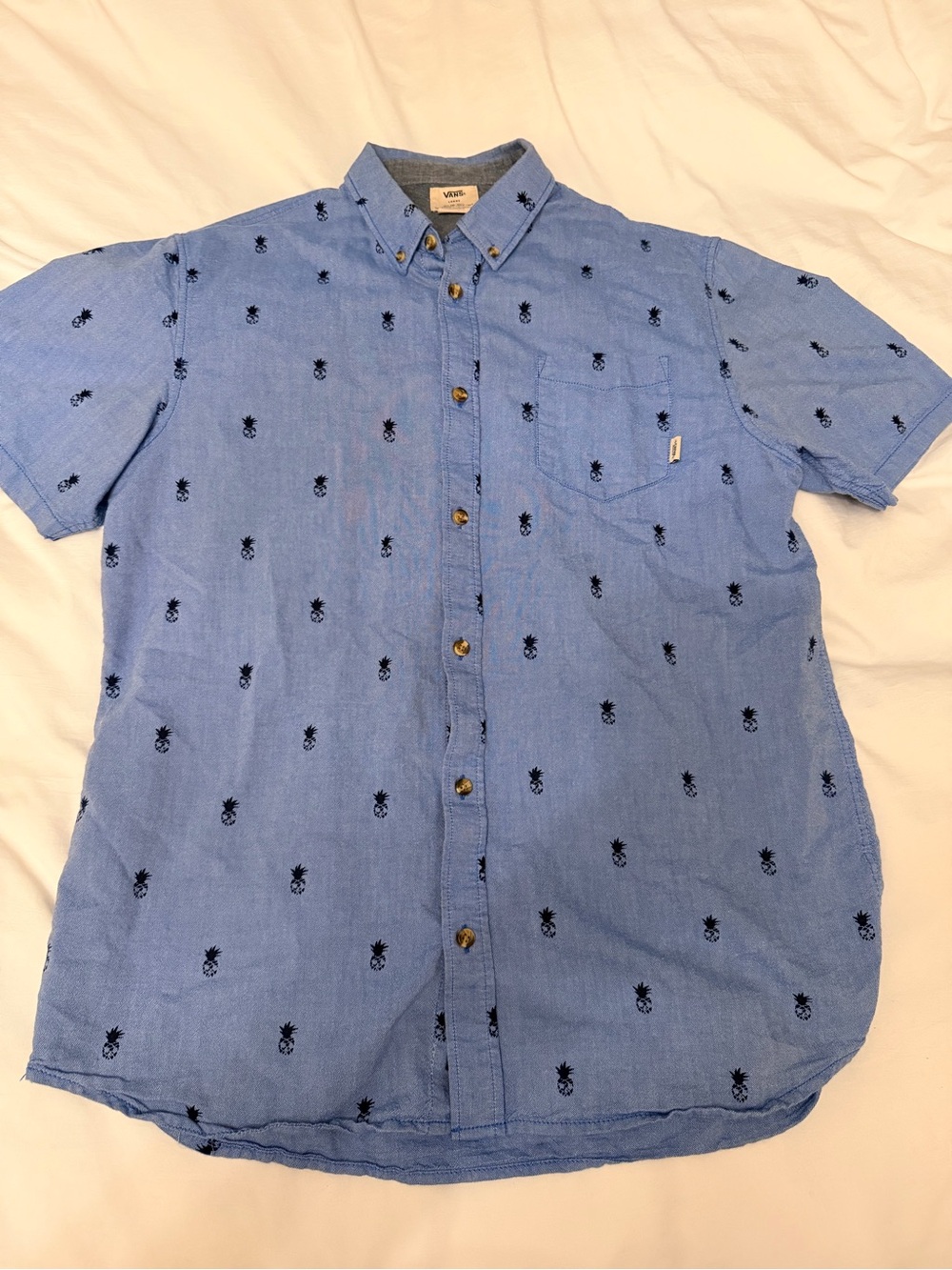 Vans Light Blue Short-Sleeve Button-Down with Pineapple Motif
